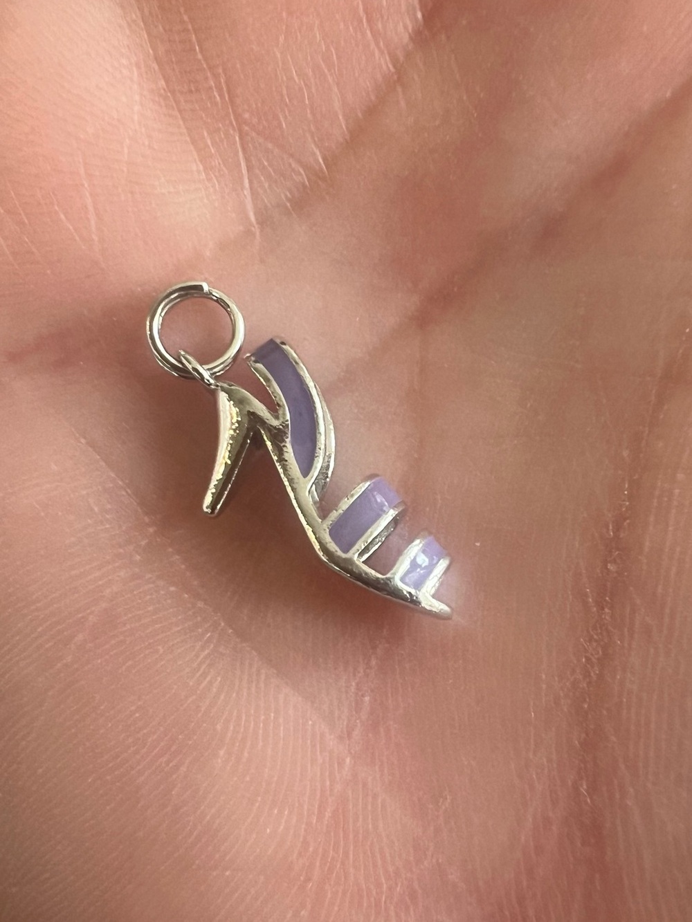 Vintage Sterling Silver High Heel Shoe Charm with Lavender/Purple Enamel